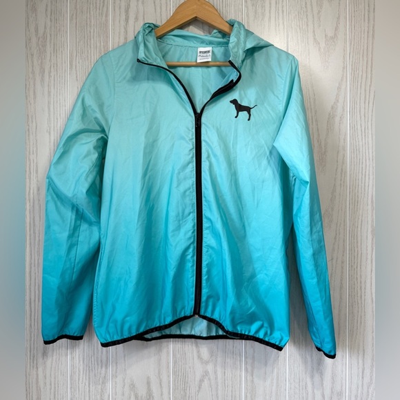 Victoria's Secret Pink Windbreaker Jacket Size XS to S Full Zip Hoodie Blue LNC - Picture 1 of 5